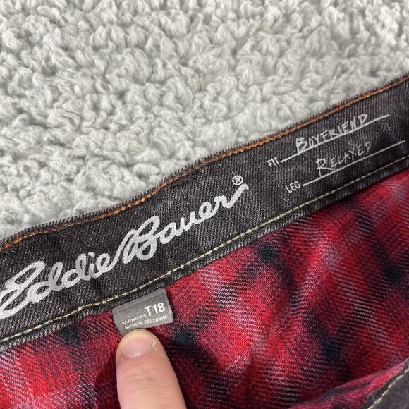 Eddie Bauer Jeans Womens T18 Black Flannel Lined Boyfriend Relaxed Stretch Denim - Picture 4 of 13